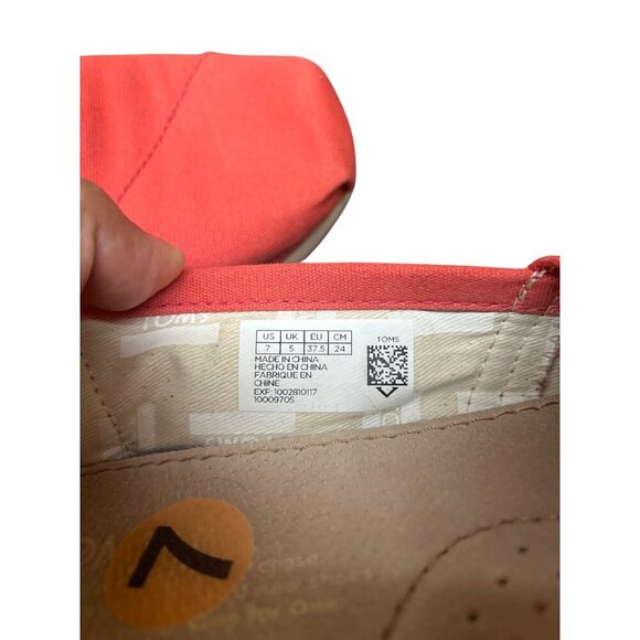 Toms Womens Coral Canvas Flats Size 7 Comfort Slip-On Shoes - Picture 3 of 4